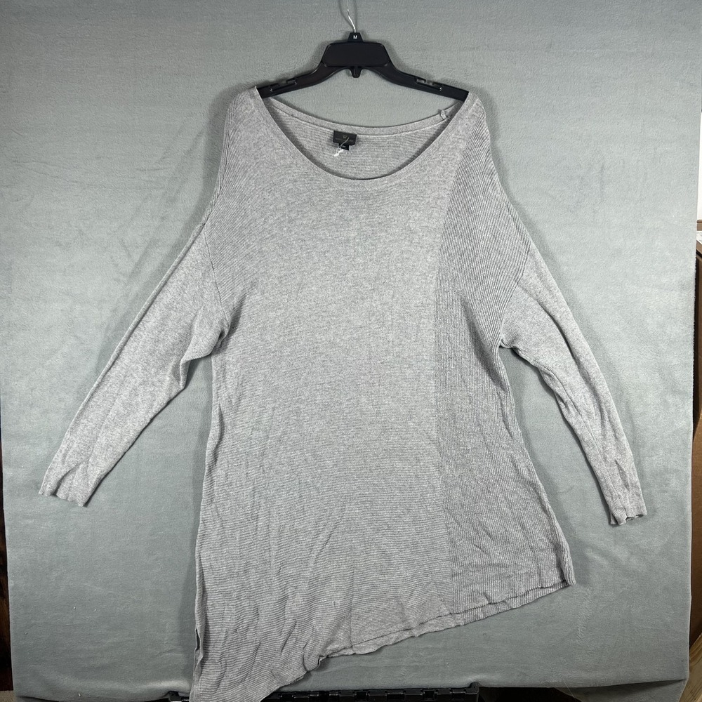 Worthington Woman 0X Plus Size Gray Ribbed Knit Pullover Sweater Asymmetrical